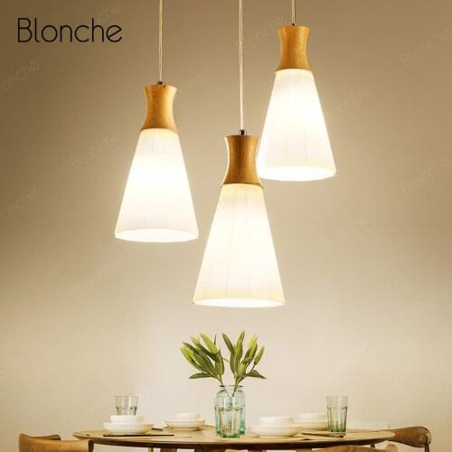 Nordic Wood Pendant Lights White Glass Hanging Lamp Modern Led Pendant Lamp for Home Dining Room Kitchen Bedroom Light Fixtures