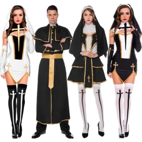 Medieval Pastor Priest Holy Joe God Father Sister Nun Church Cosplay Costume Set Dress Adult Halloween Party Thriller Sexy Cloth
