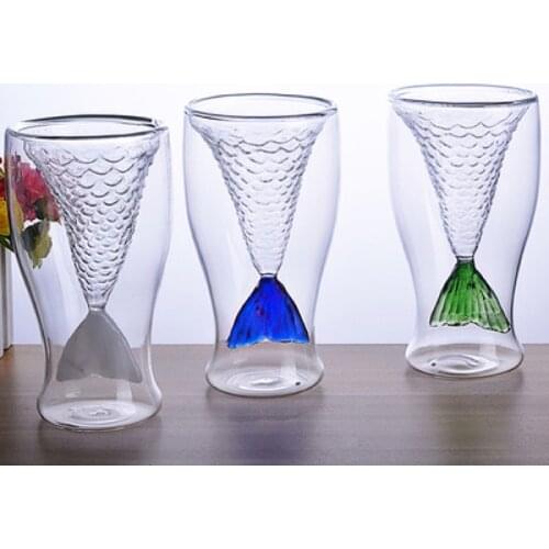 100ML Glass Cup Double Layer Nordic Mermaid Color Cocktail Whiskey Juice Mug Bar Decoration Household Kitchen Supplies Drinkware