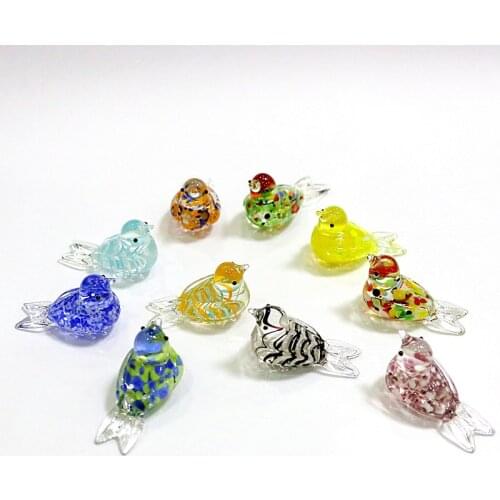 Custom Long 4cm Handmade Glass Bird Art Figurine Colorful Mini Cute Animal Ornament Home Tabletop Fairy Garden Decor Accessories