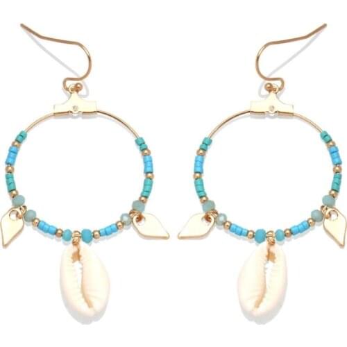 Boho Glass Seed Beads White Cowrie Seashell Crystal Hook Earrings 2020 New Fashion Blue Pink Summer Beach Bohemian Jewelry Gift