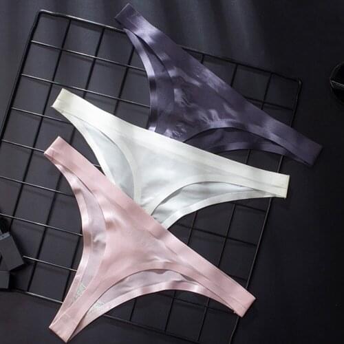 2021 New European American Womens Underwear Sexy Transparent Ice Silk Low Waist One Piece Seamless Ladies Briefs Thongs