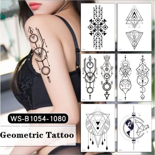 New Design Geometric Graph Teporary Tattoo Men Women Black Fake Tattoos Body Arm Art Waterproof 3D Tatoo Stichers