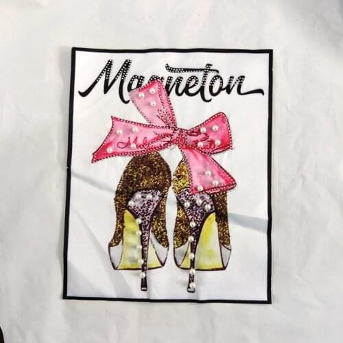 Large HIGH SHOES Bowknot Bow Sew on Patches for Clothes T-shirt Sew on Beaded Sequined Embroidery Applique Patch Sewing DIY