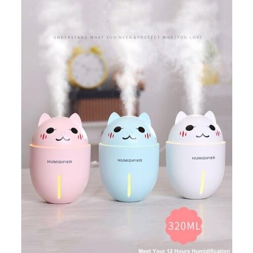 High Quality 3 in 1 320ML USB Air Humidifier Ultrasonic Cool-Mist Adorable Pet Mini Humidifier With LED Light Mini USB Fan