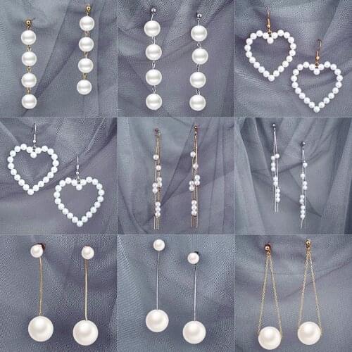 H:HYDE Elegant Created Big Simulated Pearl Long Earrings Pearls String Statement Drop Earrings For Women Wedding Party Gift