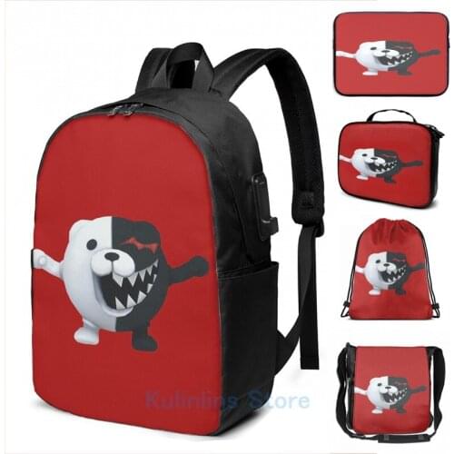 Funny Graphic print ball monokuma USB Charge Backpack men School bags Women bag Travel laptop bag
