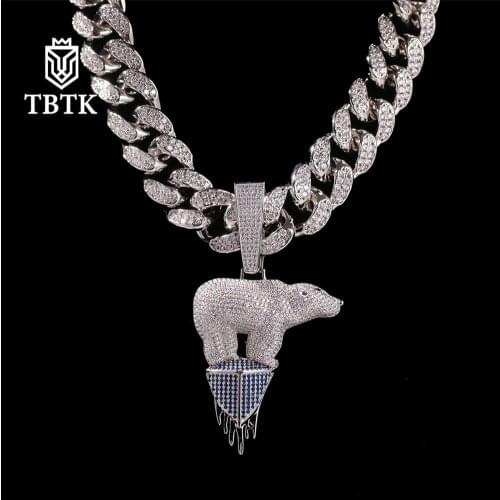 TBTK Polar Bear on Iceland Pendant Iced Out Zirconia Luxury Jewelry Long Gold Necklace With 20mm CZ Cuban Link Chain