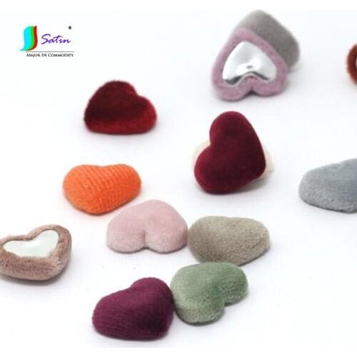 10pcs 16mm High Quality Candy ColorVelvet Heart Shaped Metal Button DIY Hand Sewn Coat Sweater Coat Decorative Flannel Button