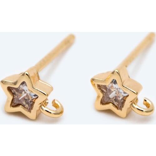 10pcs CZ Paved Star Ear Posts, Gold Plated Brass Stud Earrings, Jewelry Findings, Wholesale Supplies (GB-2143)