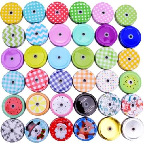 100pcs Multi Color 7cm Convert Standard Metal Mason Jar Lids with Straw Hole Cock Jar Lid Party Drinking Supplies
