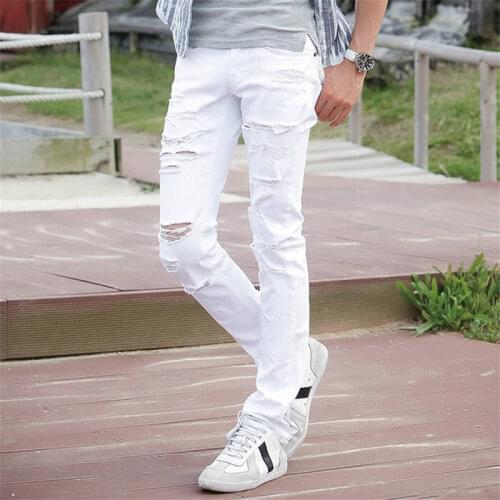 2020 Fashion White Ripped Jeans Men With Holes Skinny Famous Designer Brand Slim Fit Destroyed rips designer pants hip hop urban