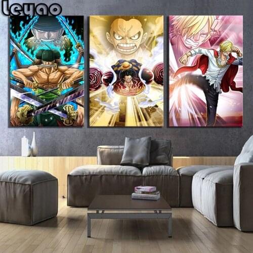3 Piece Cartoon Pictures Pirate Japanese Anime Full Drill Mosaic Round Diamond Painting Diamond Embroidery Cross Stitch Triptych
