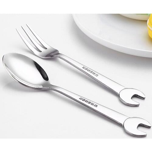 6PC 304 Stainless Steel Dinner Spoon Korean Spoon and Fork Set Silver Dinnerware Set Children Metal Spoon And Fork Set
