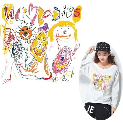 Cartoon Graffiti Applique On Clothes Thermo-Stickers Heat Transfer For Clothing Kids T-shirt Stripe Iron On Patches On Clothes