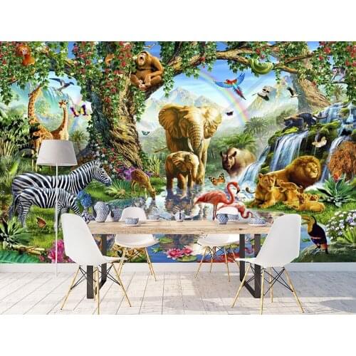 Bacal Custom Photo Wallpaper 3D Cartoon Grassland Animal Lion Zebra Children Room Bedroom 3d Mural Home Decor huda beauty