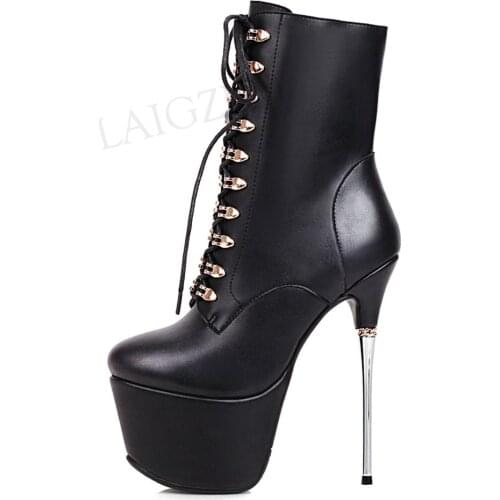 BERZIMER Women Ankle High Boots Metal High Heels Side Zip Boots Sexy Club Party Ladies Unisex Shoes Woman Large Size 33 39 43