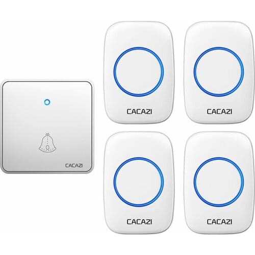 CACAZI Wireless Doorbell Waterproof 300M Remote Night Light 2032 Battery 1 Transmitter 4 Receiver US EU UK Plug 0-110db Chimes