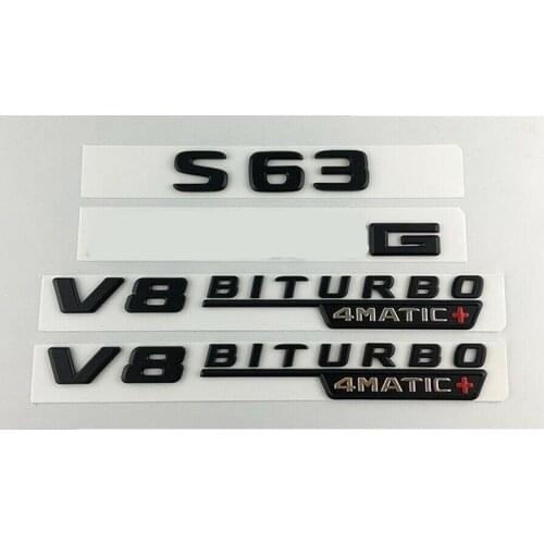 Black S63 for A M G V8 BITURBO 4MATIC+ Trunk Fender Badge Emblems