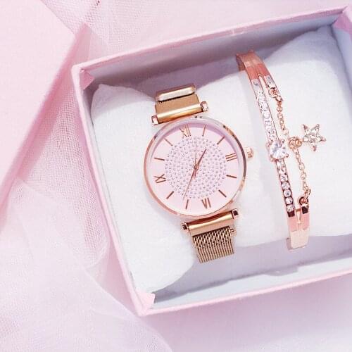 Fashion Lady Starry Sky Watch Mesh Belt Watch Rose Gold Bracelet Women Quartz Watch Crystal Bracelet Relojes Mujer