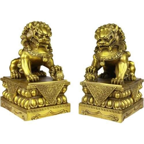 THE PURE COPPER BEAST KING LION BRASS LION A PAIR OF BEIJING LION HOUSEHOLD ORNAMENTS FREE SHIPPING