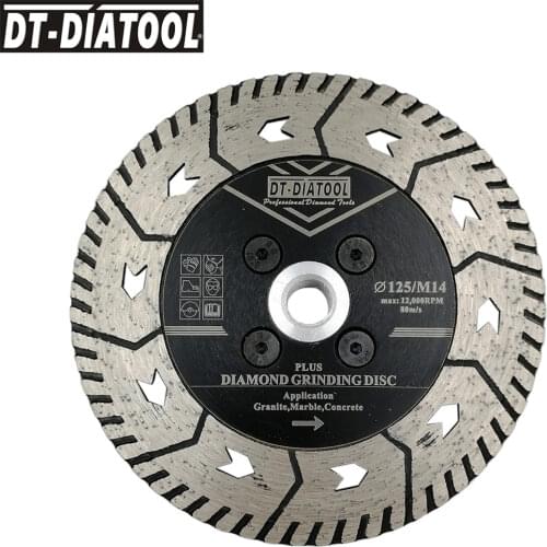 DT-DIATOOL 1pc M14 Thread 125mm/5" Diamond Dual Blade Cutting Grindng Disc Cut Grind Sharpen Granite Marble Concrete Saw Blade