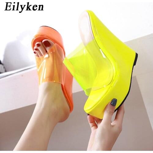 EilyKen PVC Jelly Orange yellow Platform Wedges Slippers For Women High Quality Solid Slipper Sandals shoes Size 35-42
