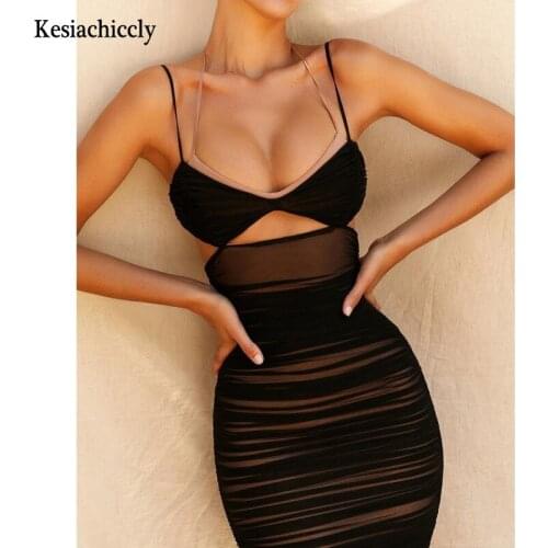 Kesiachiccly Mesh Bodycon Party Dresses Women Summer Sexy Clubwear Mini Dress Solid Sleeveless Basic Female платье Outfits