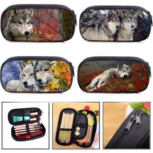 Cool Wolf Stationery Bag Boys Pencil Bag Fashion Cute Novelty Animal High Quality Kids Pencil Box Daily Cosmetic Case Gifts