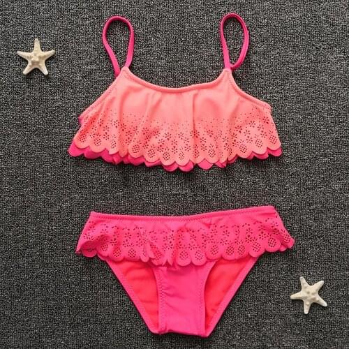 2019 Girl Swimsuit Kids Hollow Out Two Piece Childrens Swimwear Split Girl Bikini Set Ruffle Bathing Suit 5-12 Years Swim Wear