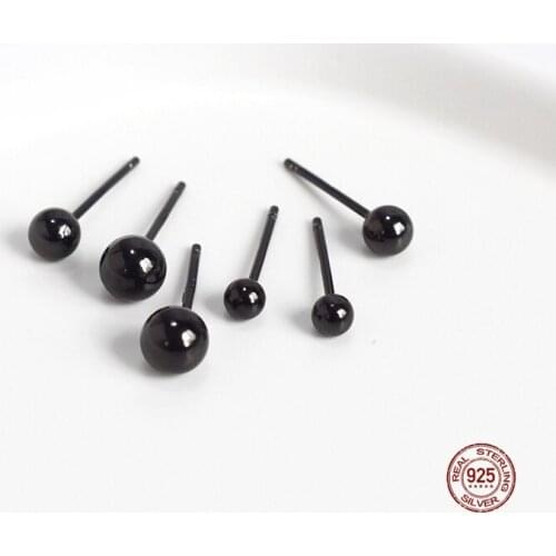 LKO Personality Minimalism 925 Sterling Silver Black Gold Round Beads Stud Earrings For Women Fine Jewelry Gifts Accessories