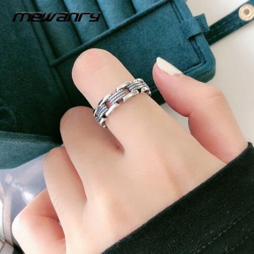Mewanry 925 Sterling Silver Rings New Trend Punk Vintage Design Hollow Chain Thai Silver Party Jewelry Couples Gifts Wholesale