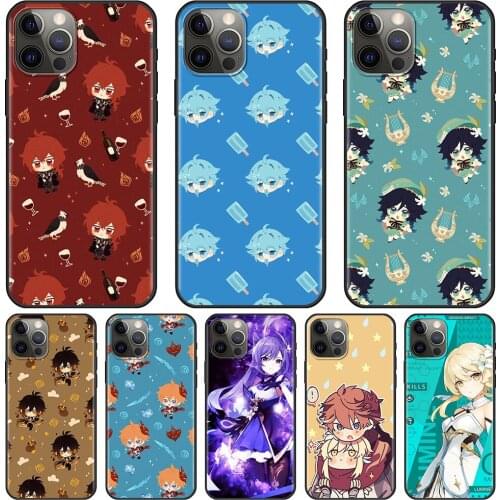 Cute Genshin Impact Case for iPhone 11 Soft TPU Cover for iPhone 12 Pro XR 7 8 Plus X XS Max SE 2020 Shell