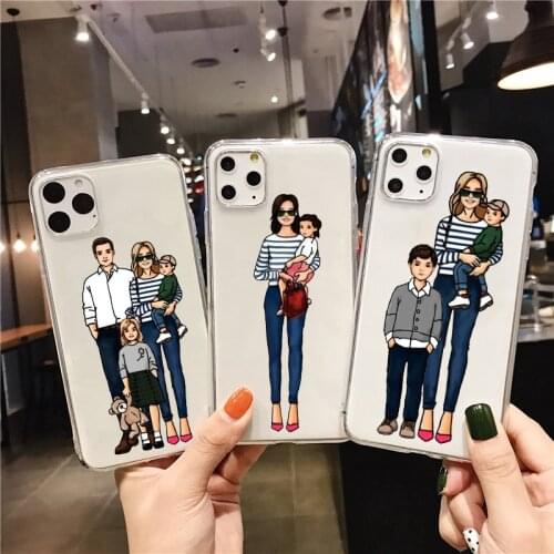 Fashion Baby Mom Girl Case For iPhone 7 8 6 Plus 11 PRO MAX XR XS MAX 6s 5s 12mini 12pro Silicone Transparent Woman Phone Cover