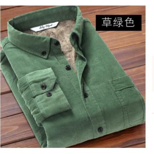 Mens Winter Casual Corduroy Fur Lined Shirts Warm Tops Long Sleeves Coats