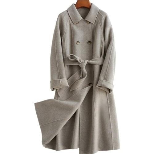 2020 New Season Two-sided Wool Overcoat Show Lanky Fund Overknee Both Row Buckle Loose Coat