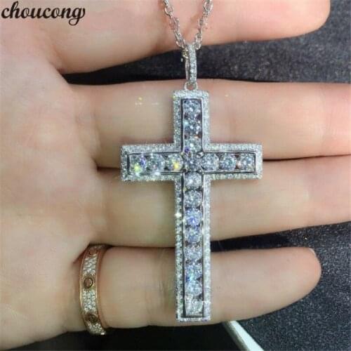 Choucong Long Cross Pendant 4mm Sona Cz Stone 925 Sterling silver Cross Pendant Necklace for Women Men Party Wedding jewelry