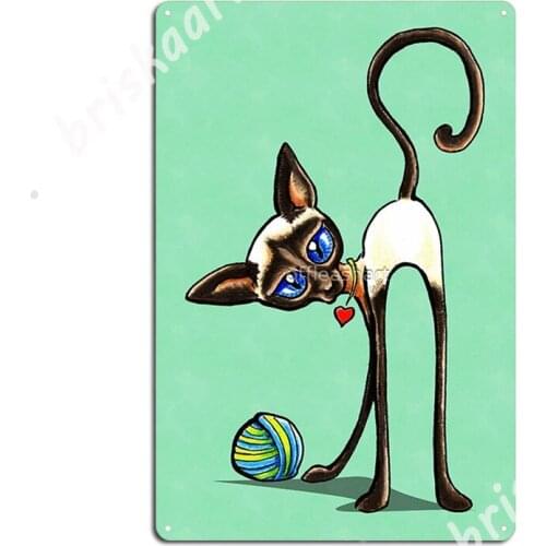 Simaese Cat Yarn Thief Metal Signs Plaques Kitchen Club Decoration Tin sign Posters
