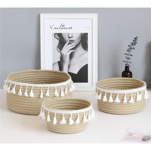 Nordic Cotton Rope Storage Baskets With Tassel Handmade Woven Dirty Clothes Laundry Basket Desktop Sundries Organizer Hamper