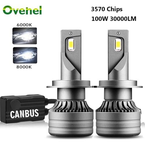 OVEHEL 2Pcs 100W 30000LM Car Led Headlight H1 H4 H7 LED Canbus H8 H9 H11 9005 HB3 9006 HB4 High Beam Auto Lights Bulb Auto Turbo