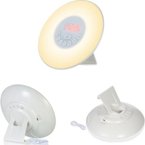 LED Digital Alarm Clock with FM Radio 7 Colors Light Nature Sounds Snooze Function Touch Control Sunrise Alarm Clock