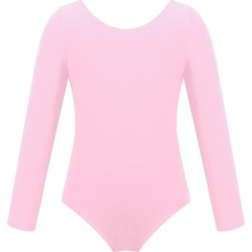 Kids Solid Color Long Sleeve Professional Ballet Dance Wear Gymnastics Leotard Workout Bodysuit Girls Stage Performance Costume