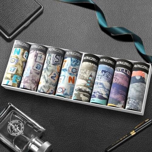 8pcs/lot New 2020 Men Boxer Underwear Men Fashion Print Boxers Homme Comfortable Underpants Soft Breathable Male Panties