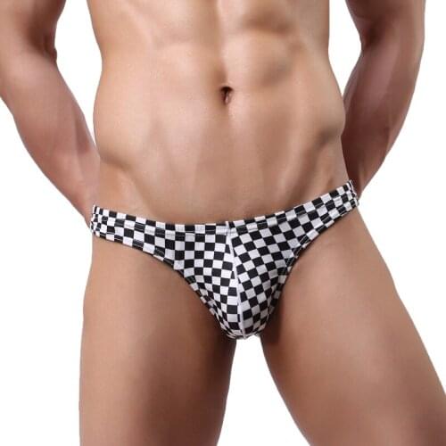 Mens Sexy Underwear Briefs Male Plaid Comfortable G-String Thongs Low Waist Bulge Pouch Underwear Male Bikinis Underpants