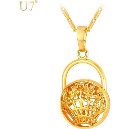 U7 New Unique Design Lady Bag Shape Pendant For Women Wholesale Gold Color Trendy Baskets Necklace Brand Jewelry P832