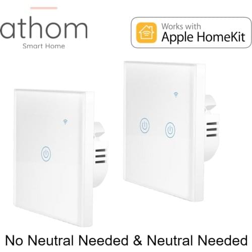 ATHOM Homekit no Neutral Needed WiFi EU Standard Smart Switch Touch key 1 gang 2 gang