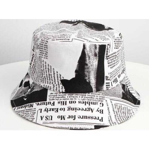 Unisex Fisherman Hat Old Newspaper Pattern Printed Basin Hat Street Trend Sun Hat Harajuku Bucket Hat Outdoor Hip-Hop Hat