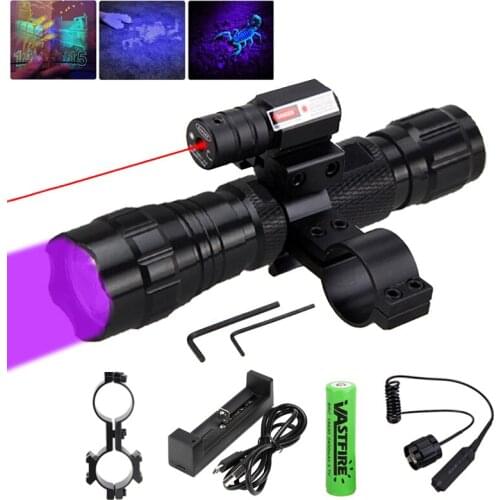 XPE LED WF-501B Tactical UV Hunting Flashlight Purple Scout Light Lanterna Remote Pressure Switch With Green/Red Laser Dot