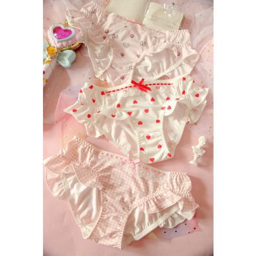 Japanese Soft Girl Sweet Pink Medium-waist Chequered Rabbit Milk Silk Flying Ribbon Underwear Student GZ-K10