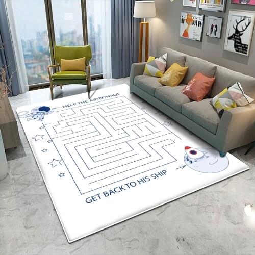 Fun Maze Pattern Astronaut Carpet Printed Flannel Rug Room Floor Printed Carpet For Living Room Bedroom Home Decorative Crapet